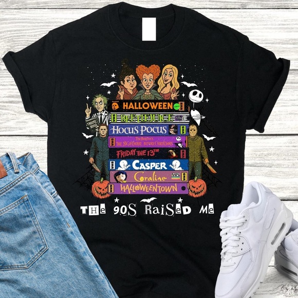 Tops - 90s Raised Me Halloween Movies Unisex T-Shirt